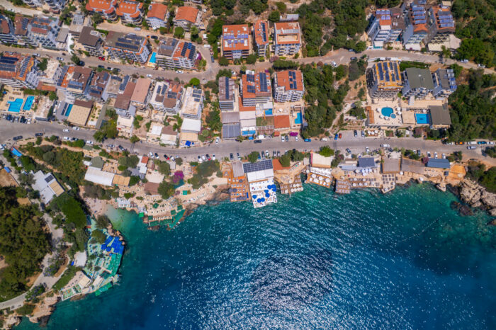 The rocky shoreline below Medusa Hotel, Kaş, from above