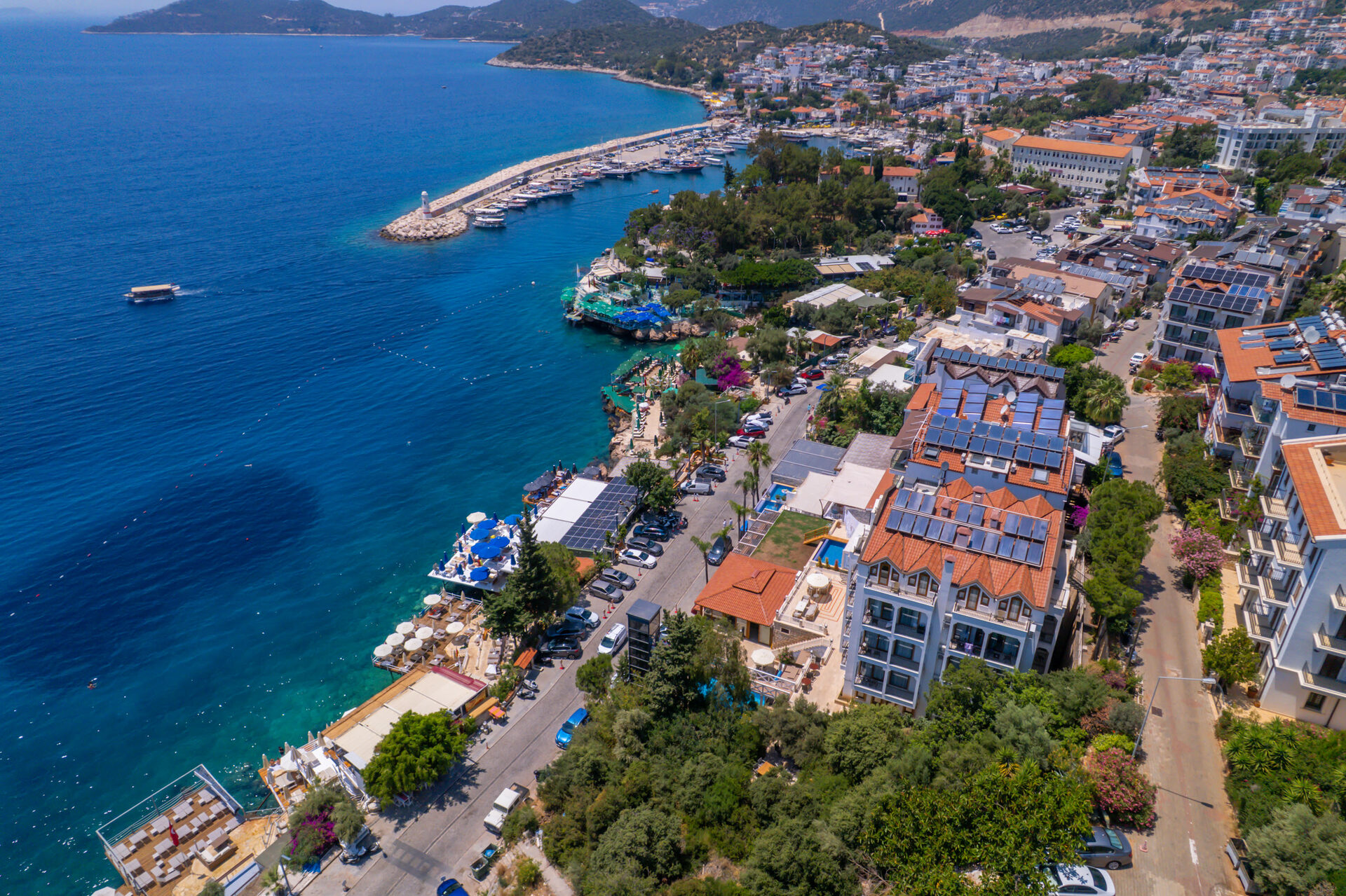 Medusa Hotel above Kaş harbour and its lighthouse