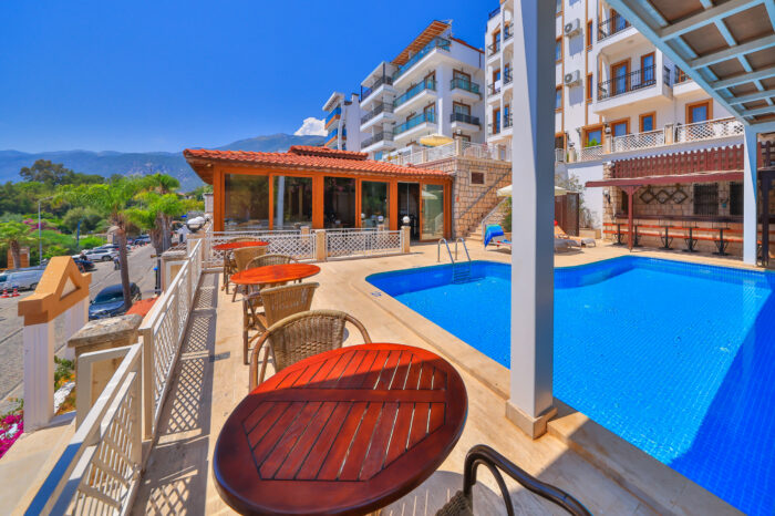 Swimming pool beside the poolside bar, Medusa Hotel Kaş