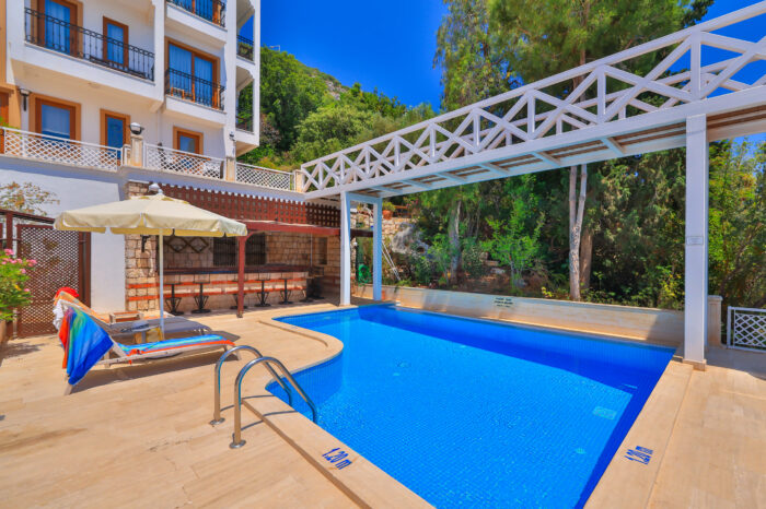 Swimming pool under the white pergola, Medusa Hotel Kaş