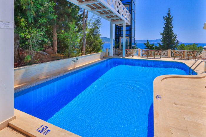 Swimming pool with depth markings and marble deck, Medusa Hotel Kaş