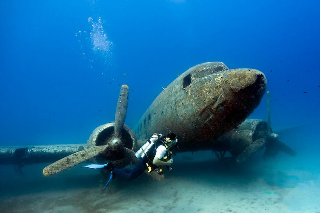 A diver over the seagrass beds off Kaş